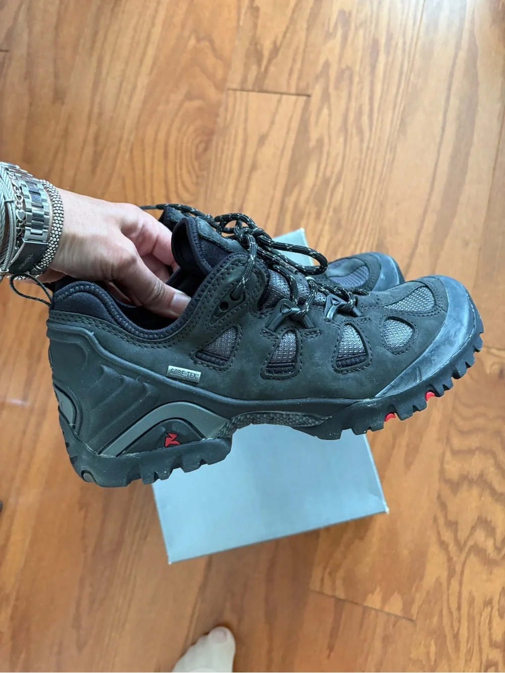 Ecco Black Hiking Shoes with Red Accents